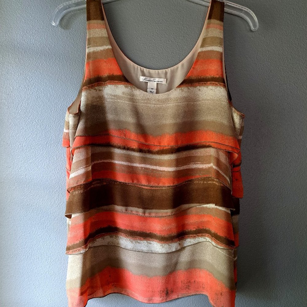 Kenneth Cole New York Orange and Tan Tank Top, Size 12 Petite
